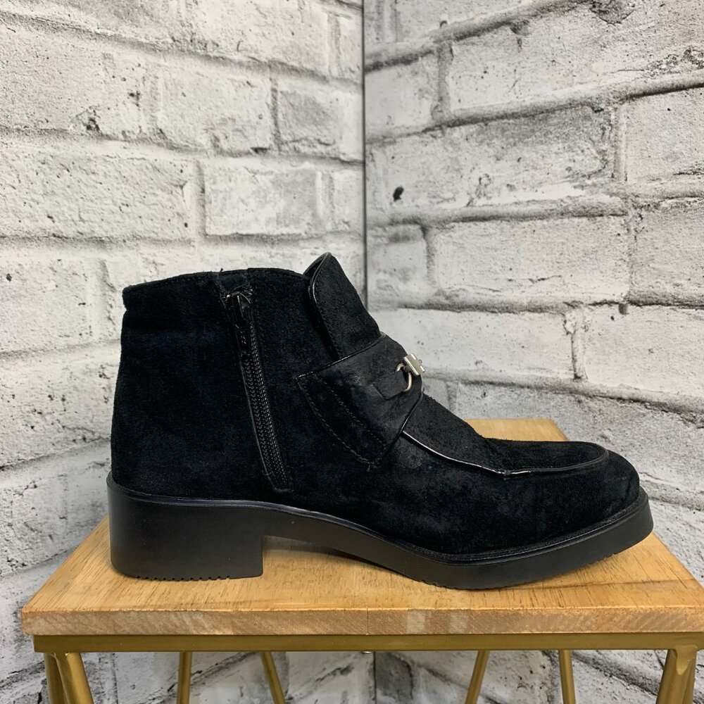 Vintage Hush Puppies Booties Black Waterproof Suede Low Block Heel Ankle Boots - Picture 6 of 13